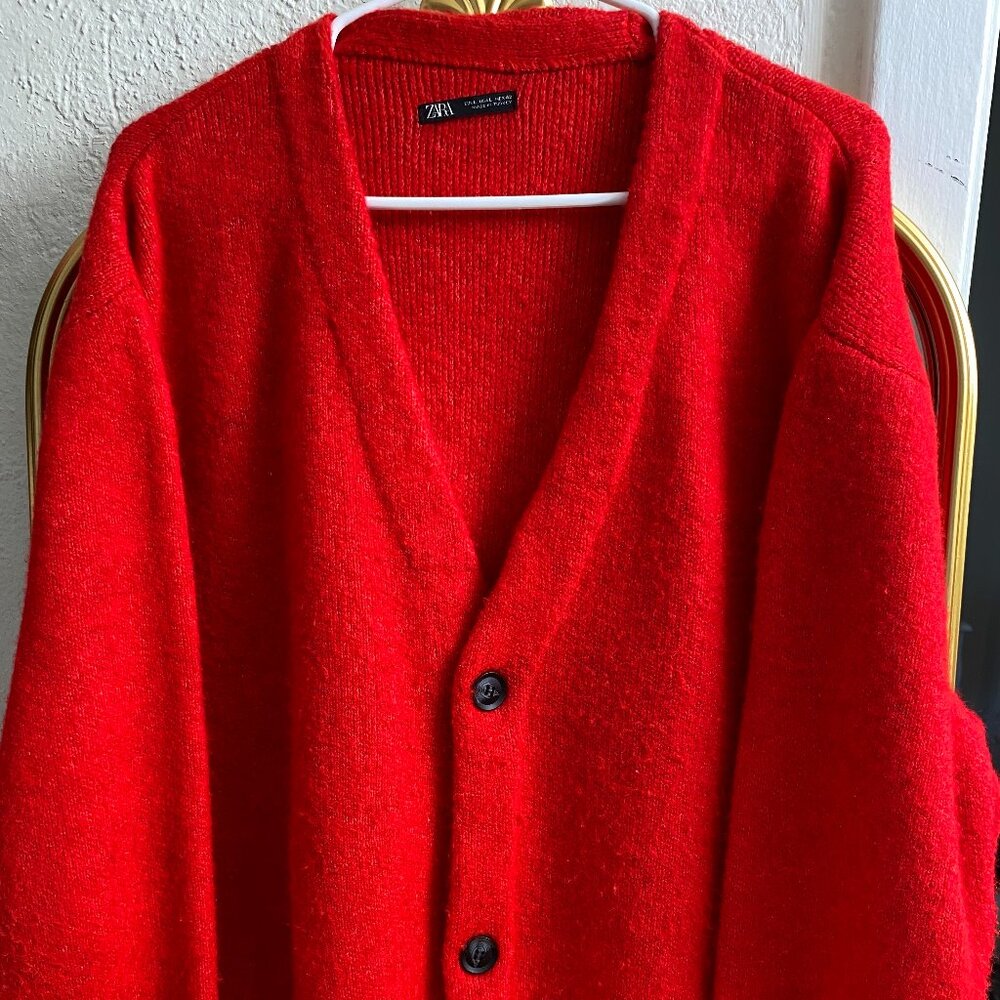 Unisex cherry red cardigan sweater
